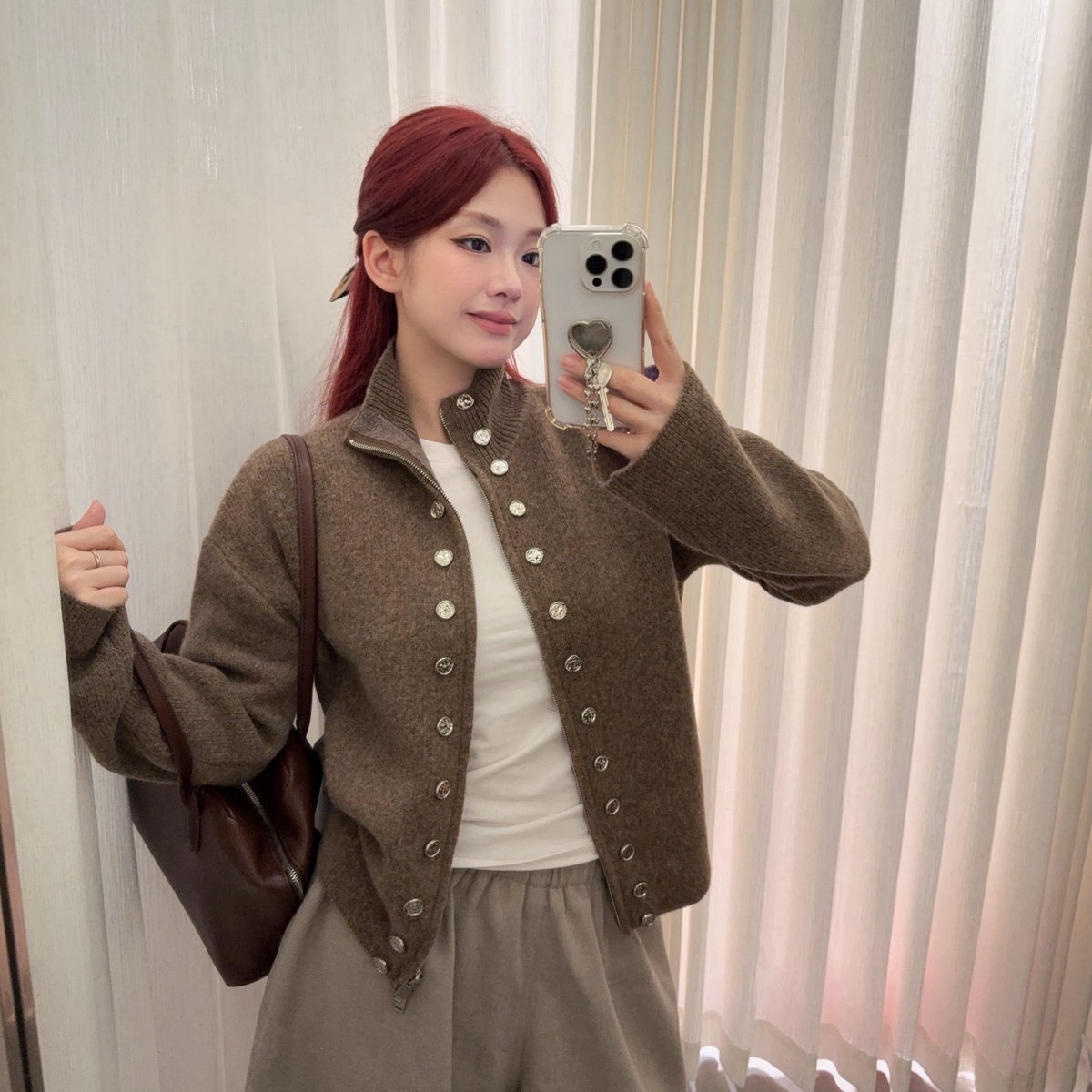 Kk.eleven-纯色百搭高领拉链上衣针织开衫（含100绵羊毛）