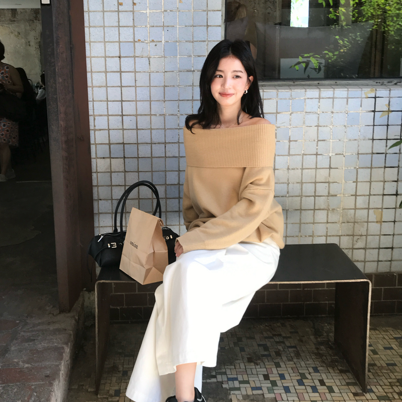 ONION-纯欲天花板可一字肩羊毛上衣针织衫（含100羊毛）