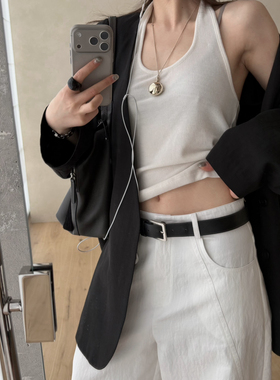 LACHER-早春新款U领挂脖纯色背心上衣