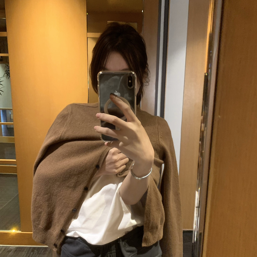 EtOHs 乙醇秋上新简约休闲圆领宽松短款针织开衫