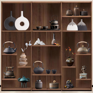 茶室茶柜装饰摆件大全新中式复古茶叶罐茶壶花器茶宠茶杯香炉套装