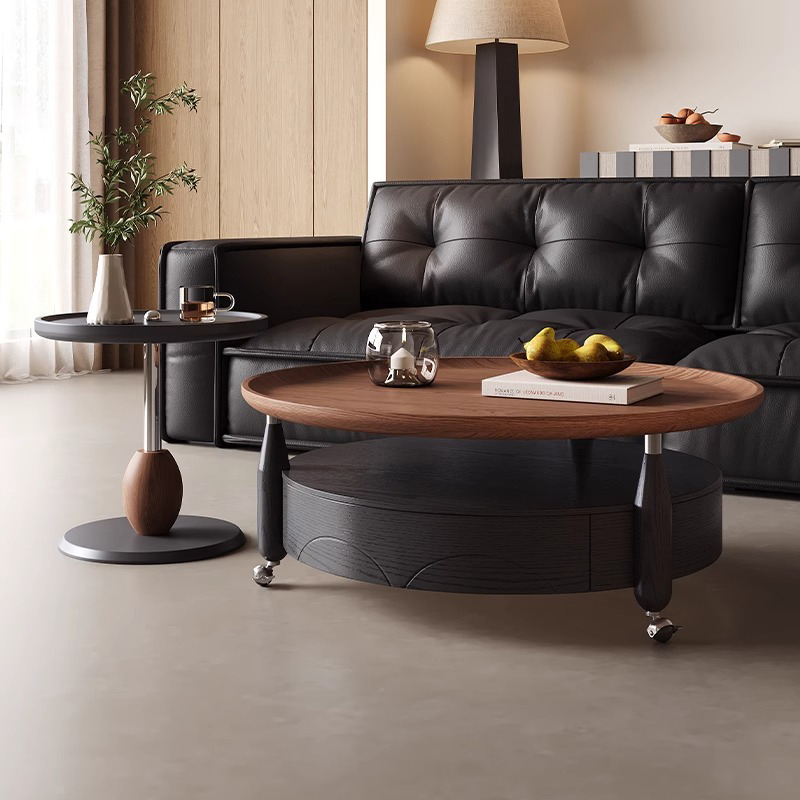 意式简约檀影茶几胡桃木可移动