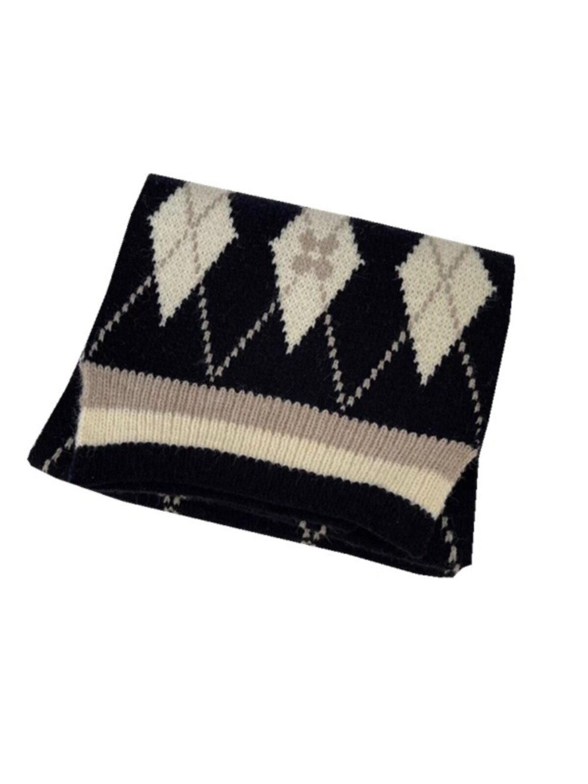 CENCE KAER FRENCH AUTUMN WINTER WARM SWEET PLAID COUPLE SHAWL NECK WOMAN BLACK AND WHITE CONTRASTING DIAMOND SCARF