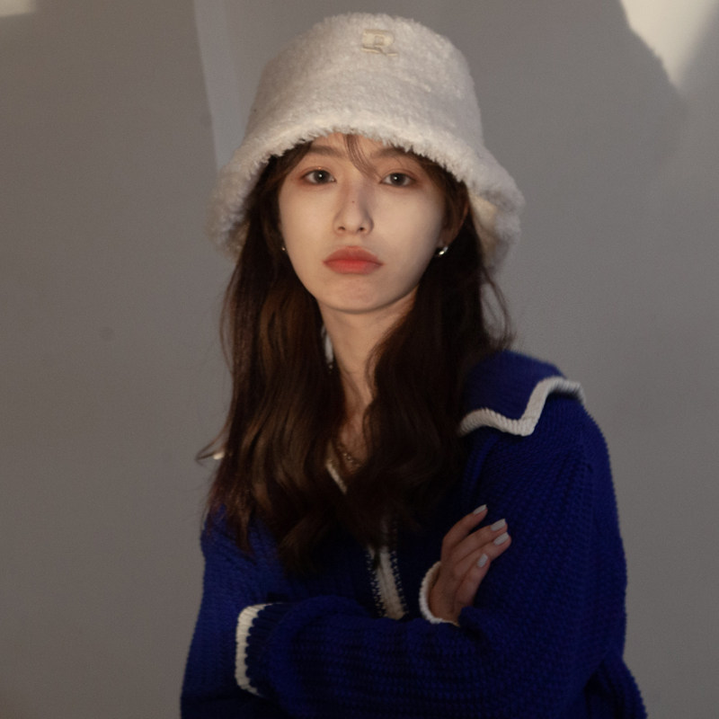 CENCE KAER FRENCH FACE SHOWING LITTLE LAMB WOOL FISHERMAN HAT LETTERS VERSATILE BUCKET HAT THERMAL HAT MEN