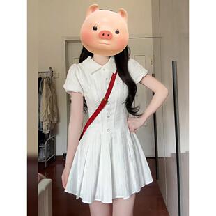 宋正恩学院风白色泡泡袖衬衫连衣裙女夏季气质收腰小个子甜美短裙