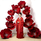 大红牡丹花仿真花大型网红花户外丝网花艺美陈橱窗装 饰假花艺摆件