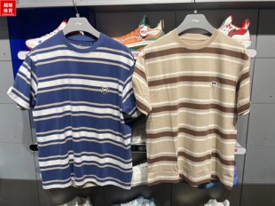 2024新品 文化衫 舒适透气条纹宽松运动T恤AHSUC03 短袖 李宁男女同款