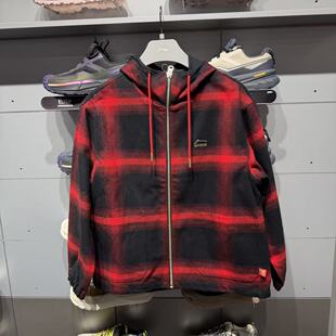 李宁日进斗金外套男子2026春季红色复古格子宽松连帽夹克AFDW137