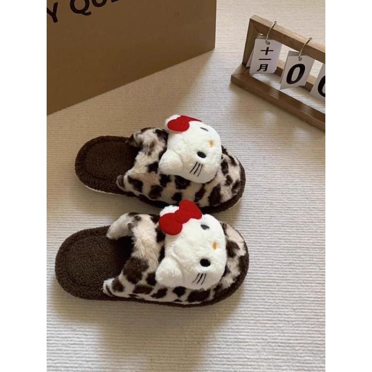 豹纹hellokitty棉拖鞋家居室内拖鞋女款冬季2025新款防滑保暖n