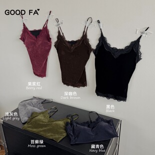 GOOD FA 2026年秋冬丝绒V领蕾丝美背带杯吊带 26616