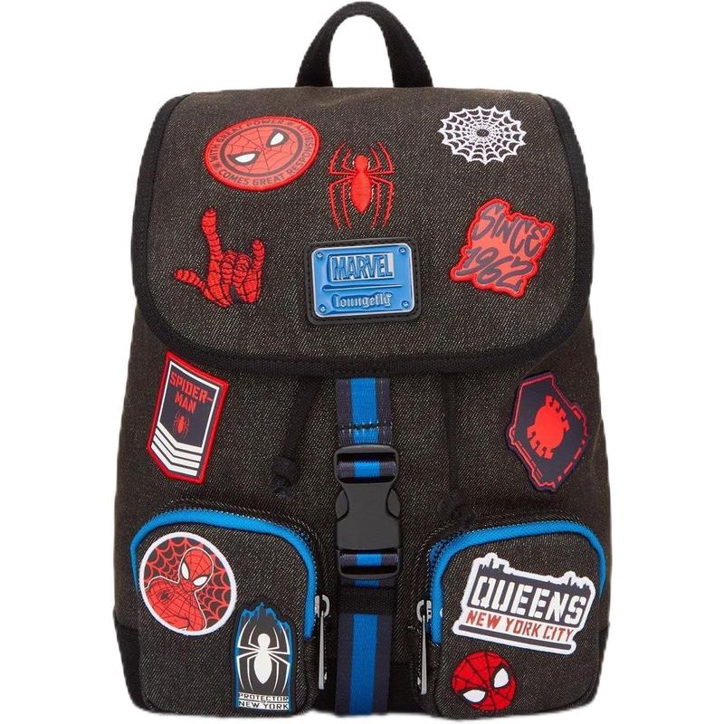 代购Loungefly双肩背包轻便携抽绳漫威蜘蛛侠图标贴布迷你双肩包