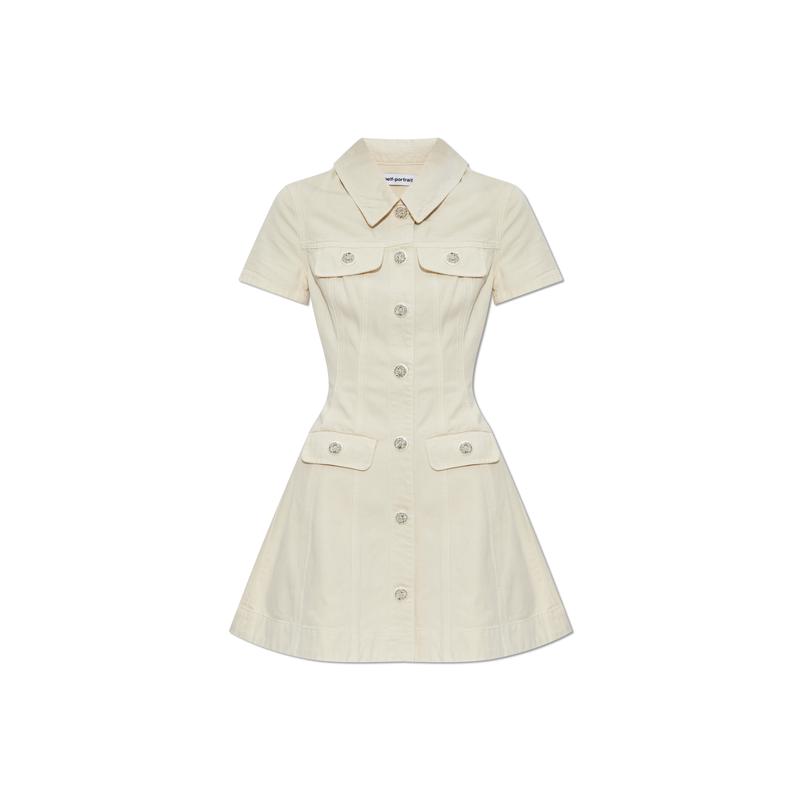 Self-Portrait女式牛仔连衣裙修身显瘦高腰长款休闲百搭日常穿搭