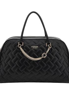 代购GUESS女士手提包大容量双提手可肩背拉链闭合黑色编织纹