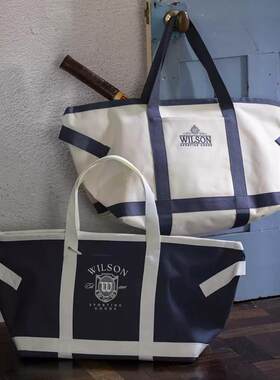 代购Wilson Clubhouse Tote威尔胜海军蓝白帆布手提网球包托特包