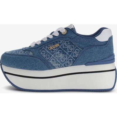 代购GUESS女士老爹鞋轻便舒适透气耐磨牛仔布圆头系带厚底