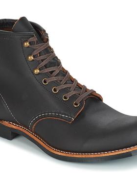 代购Red Wing男士靴子耐磨橡胶底舒适脚感耐用防滑黑色皮革材质