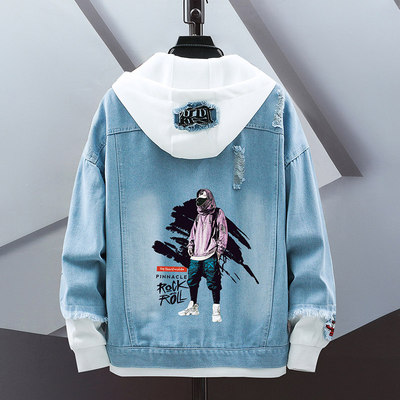 以纯连帽牛仔外套男款青少年夹克