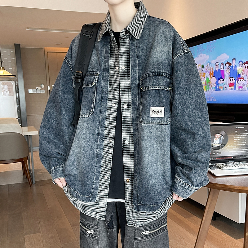 以假两件牛仔外套純美式工装夹克