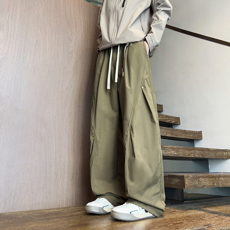 以美式褶皱工装裤男春秋季潮牌宽松设计感弯刀休闲裤复古长裤子純,男装,时尚工装裤,淘宝优惠券,粉丝福利购,淘宝优惠卷