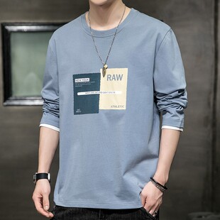纯棉长袖t恤男款以2026春秋季新款潮牌上衣服青少年冬装打底衫純