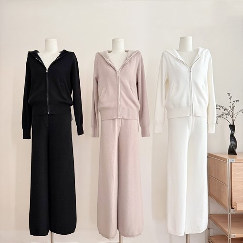 早安樊樊一套入!极简从绒套装仿貂绒双面针织开衫+直筒长裤女