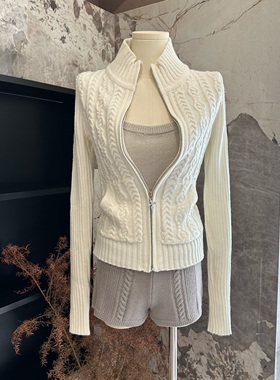 Rase le sol‘Cloud Dreams’白色绞花毛衣外套慵懒短款针织开衫