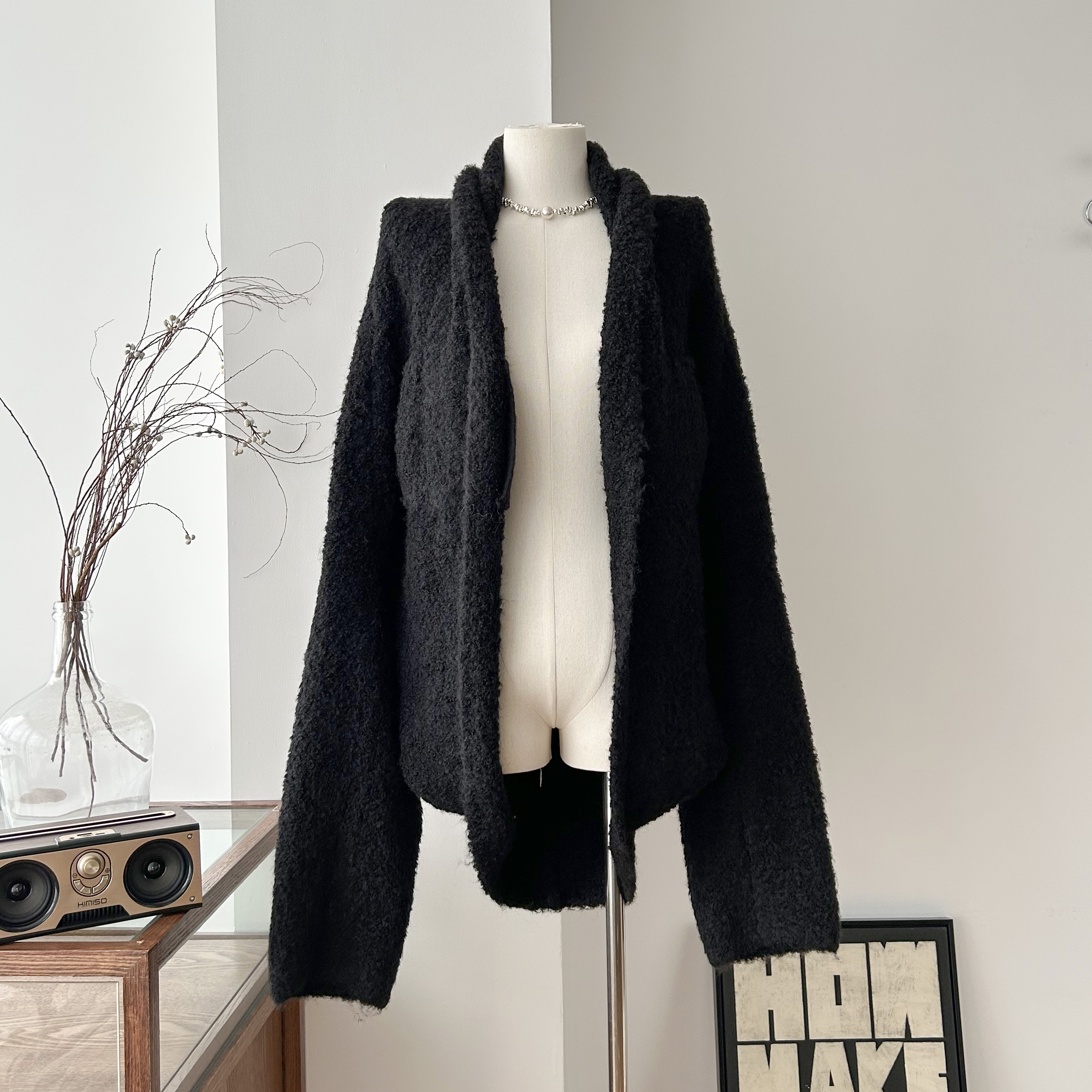 0122stepll 云朵圈圈纱黑色蝙蝠袖毛衣 女软糯慵懒风宽松开衫外套