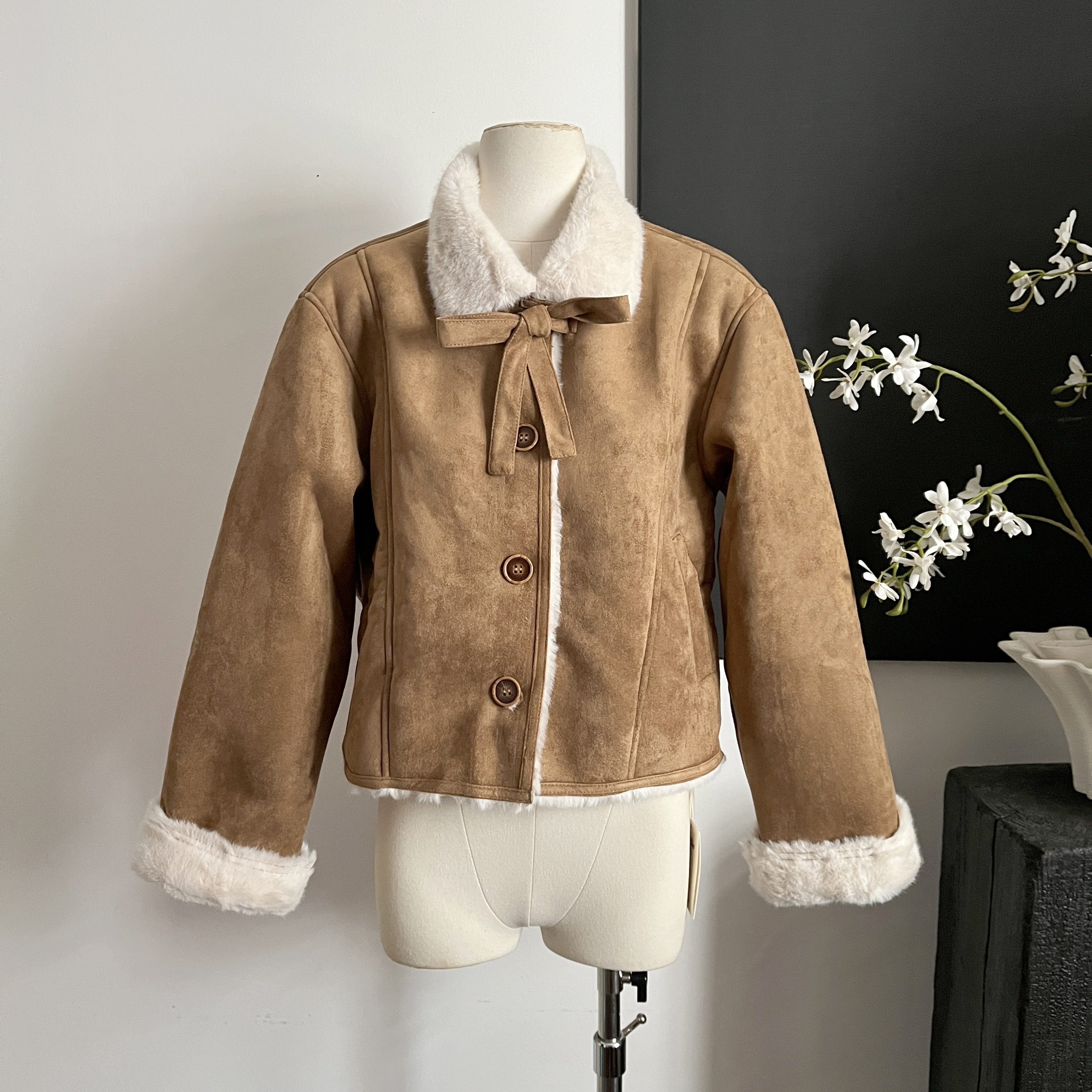 PtonUmi 北欧雪松 皮毛一体宽松百搭厚外套女冬新款棕色短款棉服