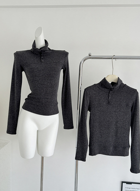 Suuuicee 中古艺廊 灰色高领修身毛衣美丽奴羊毛针织内搭打底上衣