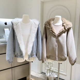 Skk Store绒绒小雪人 正反两穿定染环保仿皮草保暖连帽卫衣外套