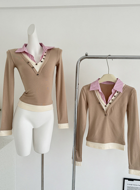 chili lime 原创设计辣妹打底衫内搭V领上衣修身显瘦正肩长袖T恤