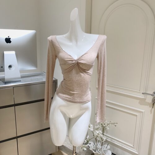 sheepland天使肌肤 天丝羊毛v领扭结长袖t恤女秋冬内搭上衣打底衫