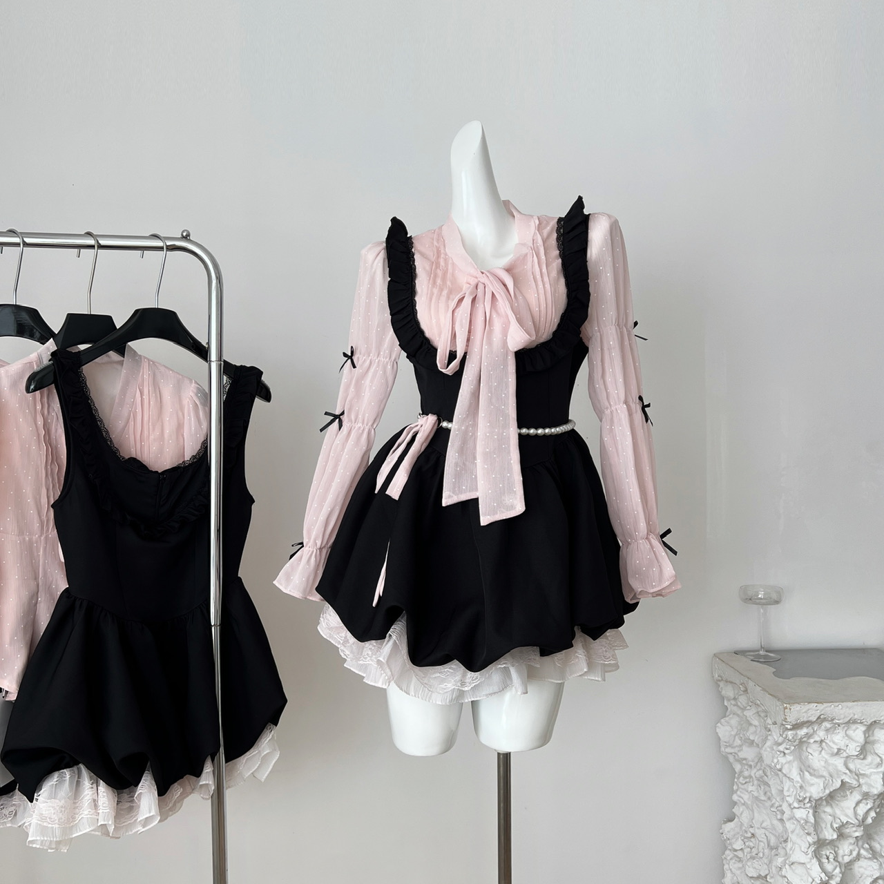 瑞茜·威瑟斯 京州千金 秋季甜美风法式公主衬衫带连衣裙