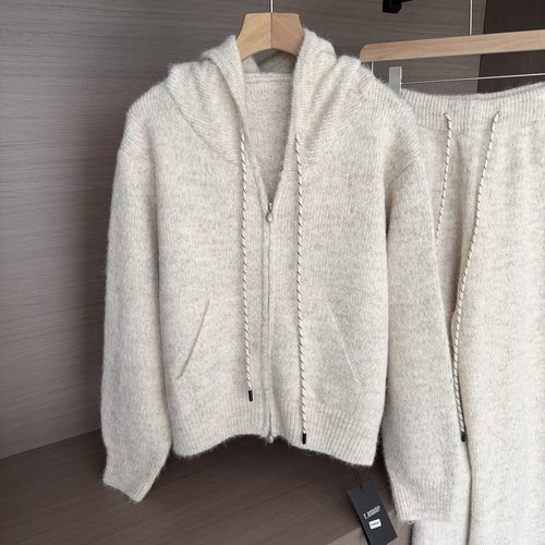 DULA好好家 芬兰午后/针织连帽开衫卫衣女冬+慵懒宽松阔腿裤套装