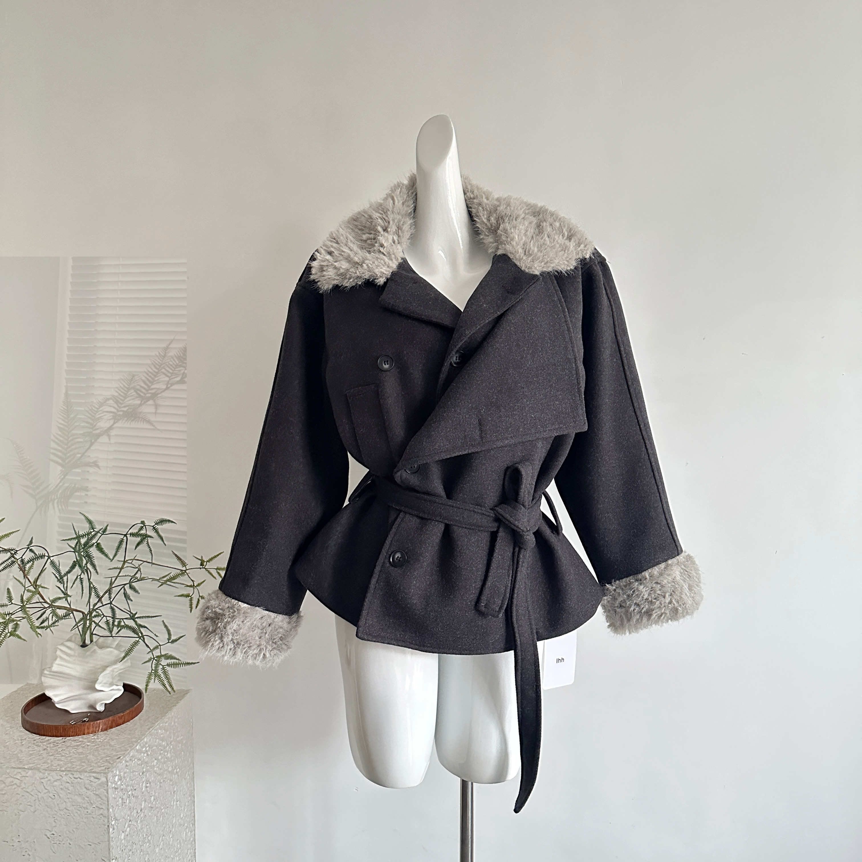 10.7新品 WESTAYONE毛领加厚毛呢大衣外套女士小个子高级+阔腿裤