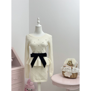 半裙套装 手工钻饰亲肤柔软菱形针织上衣 少女手札 Catyears猫年