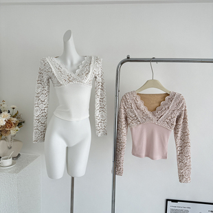 维斯小姐美貌并存主推!!功能单穿打底衫 朦胧感花瓣蕾丝衫上衣