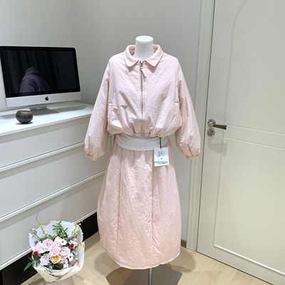 OPENING自制秋冬新款纯色拉链口袋宽松休闲棉服外套＋半身裙套装