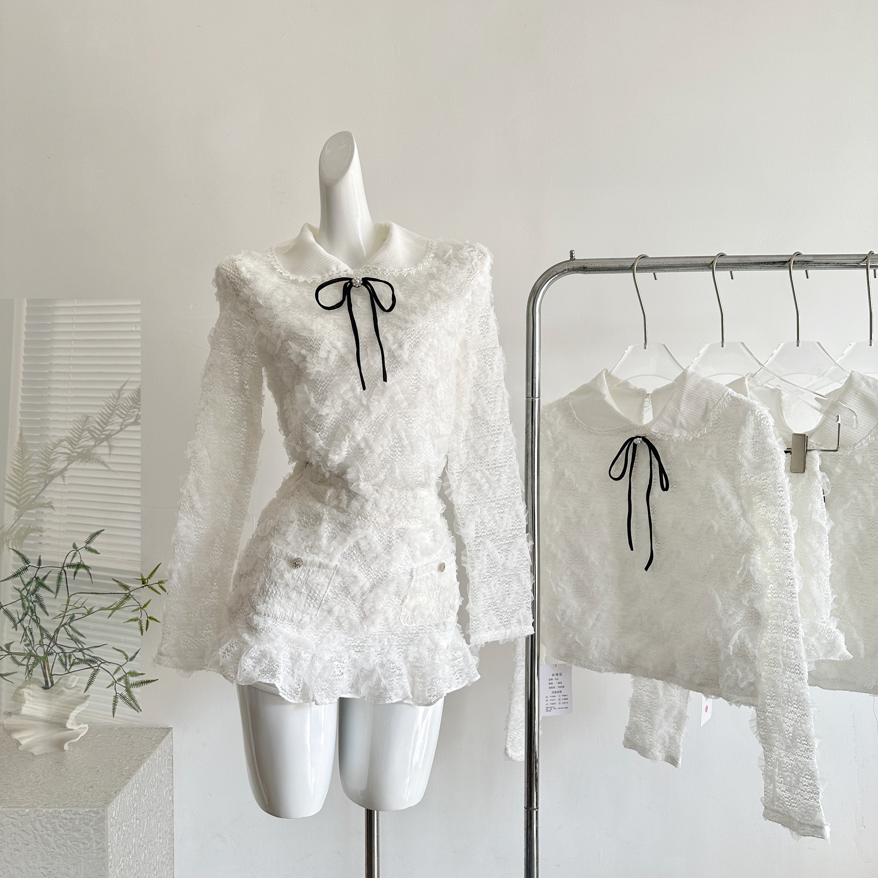 迟伞伞25/fw Cedar雪松星 jor*a蕾丝花边针织领上衣半裙气质套装