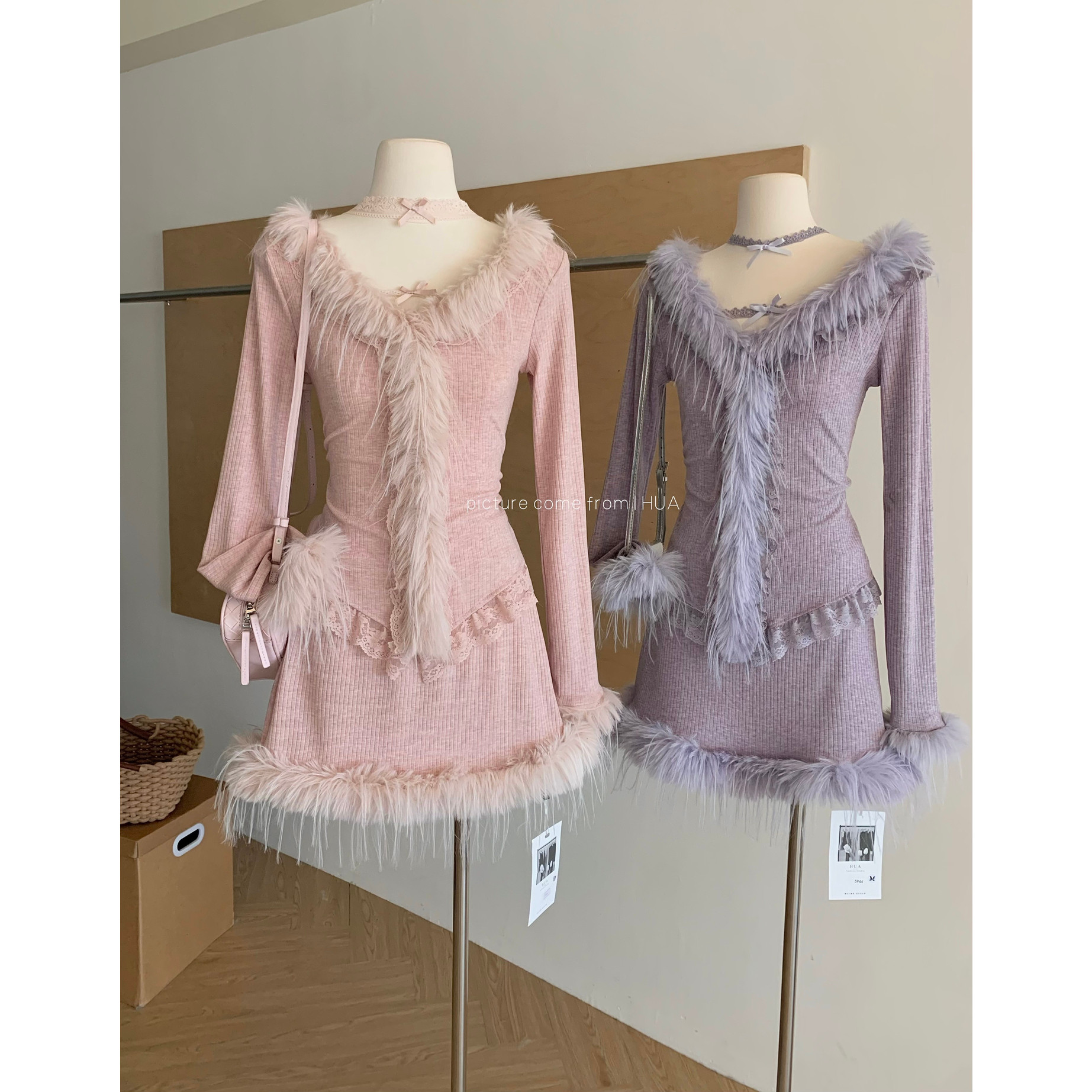 REESE 粉色花海 纯欲风漫画型身材针织上衣半裙R8151-1Y