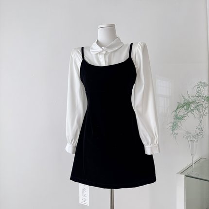 avenement/交叠领法式衬衫/天丝醋酸娃娃领长袖衬衣灯笼袖上衣女