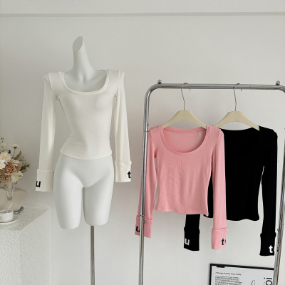 秋冬甜辣妹独特别致修身白色打底衫女内搭高级设计感小众长袖上衣