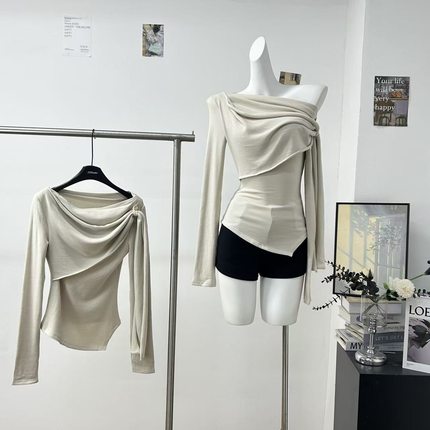 OAKMOO/"古老神社"可围裹式荡领长袖针织衫打底衫女收腰内搭上衣