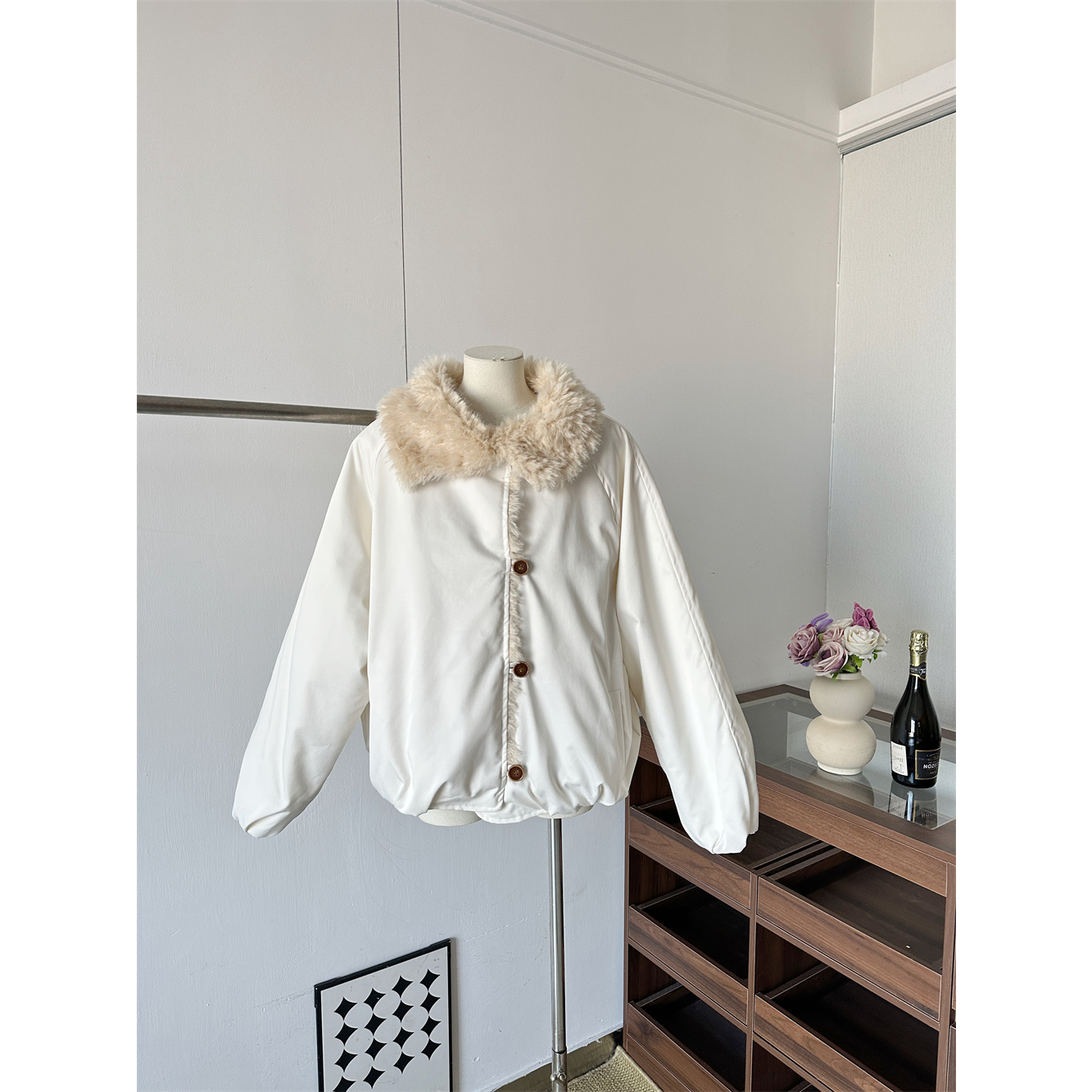 PtonUmi 初雪夕暮 大翻领毛领花苞棉服女冬巨好看的初冬外套厚款