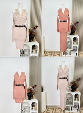 WW定制纤腰密语显瘦气质针织时尚性感修身小众设计感连衣裙