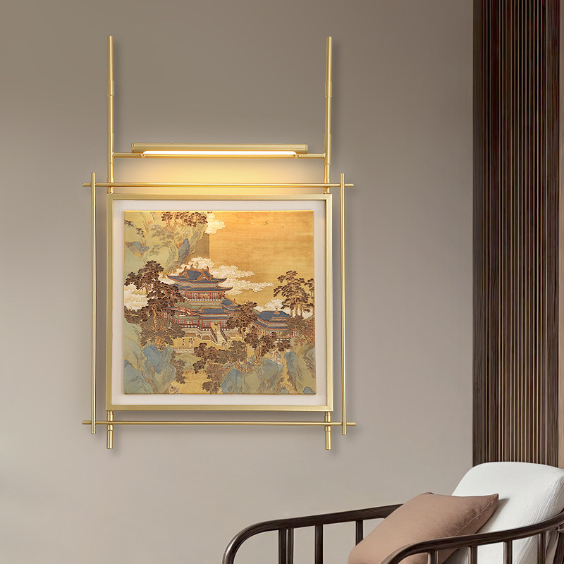 宋氏美学沙发背景墙挂画带灯酒店会所样板间玄关中古风创意装饰画