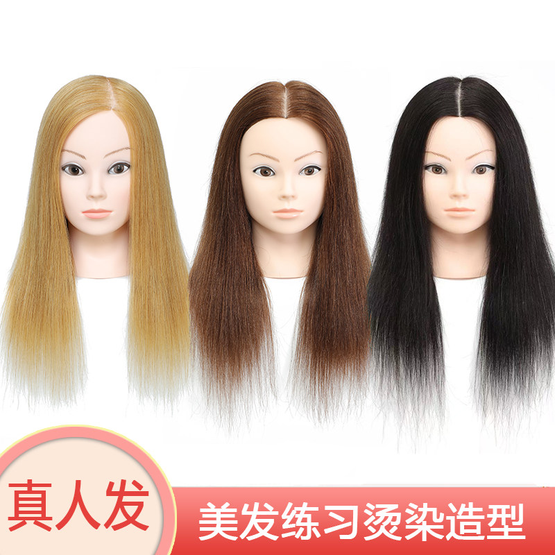 美发头模真人发理发学徒剪发练习假人头模型可烫染吹剪公仔模特头