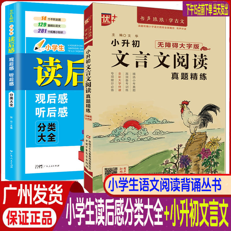 小升初文言文阅读真题精炼+小学生读后感观后感听后感分类大全小升初古诗词大字无障碍诵读练习扫码有声版小学生课外阅读经典书籍