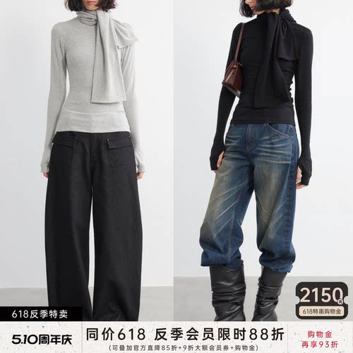 JCAESAR WOMEN 围巾打底衫半指长袖 优可丝棉 领口系带卫衣 多色