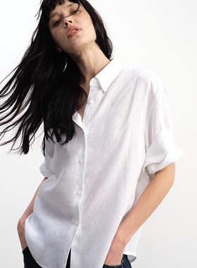 JCAESAR WOMEN 天丝亚麻卷边短袖衬衫 肌理质感 宽松慵懒白衬衣